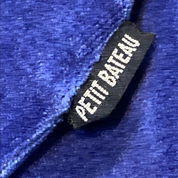 VNTG Petit Bateau Blue and White Velour Jumpsuit with Striped Cuffs - Picture 3 of 6